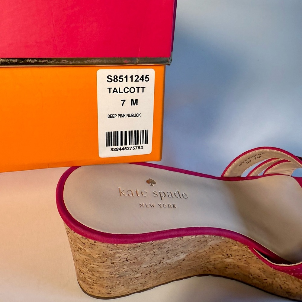 Kate Spade Talcott Pink Suede Cork Wedge Sandals Crisscross Platform NIB Size 7 - Picture 6 of 14